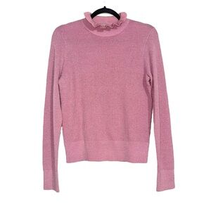 J. Crew Ruffleneck Merino Wool Blend Dusty Pink Knit Sweater Top MEDIUM